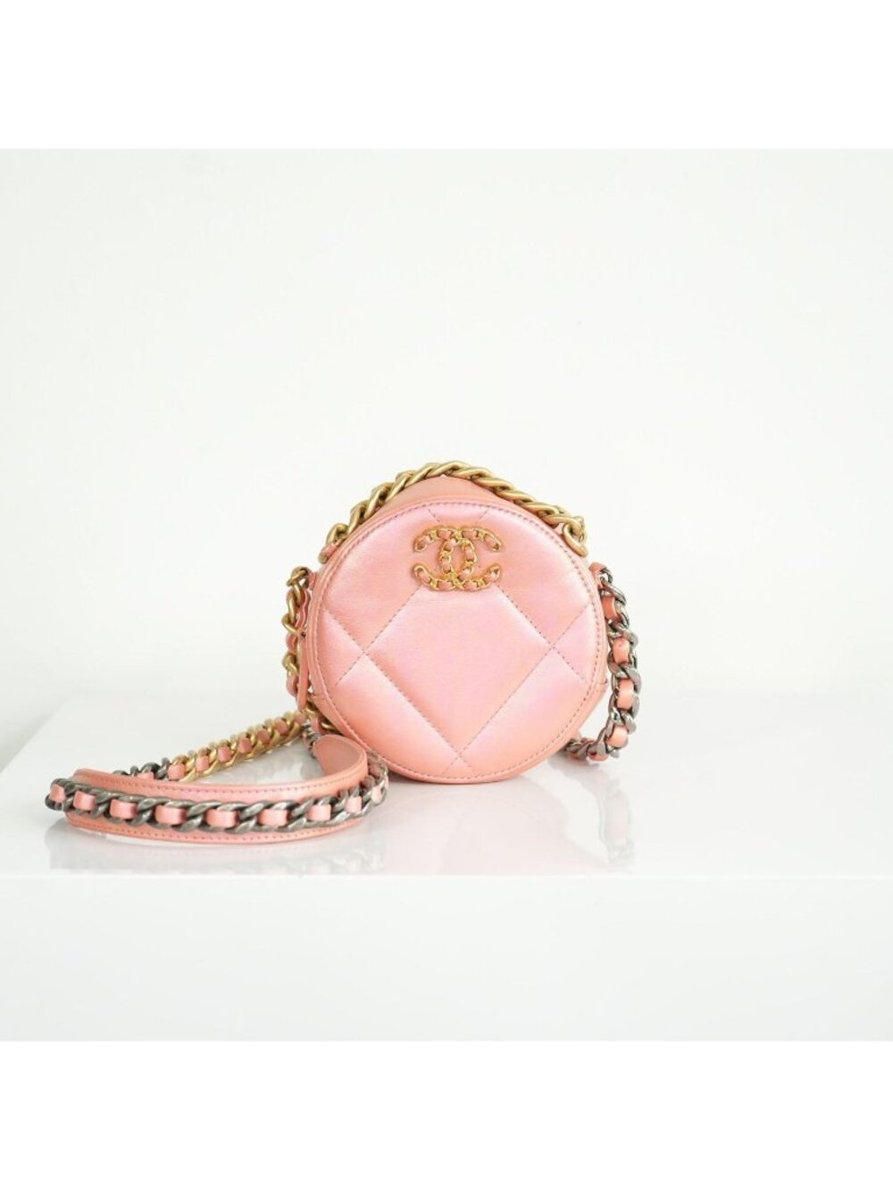 Chanel 19 Iridescent Color Skin Quilted Circle Bag FULL SET
